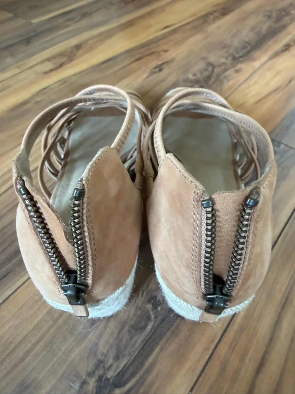 Eileen Fisher Tan Crisscross Espadrille Wedge Sandals